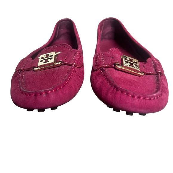 Tory Burch Cranberry Red Kendrick Driver Loafers Size 7 .5 Flats Leather - Picture 4 of 11